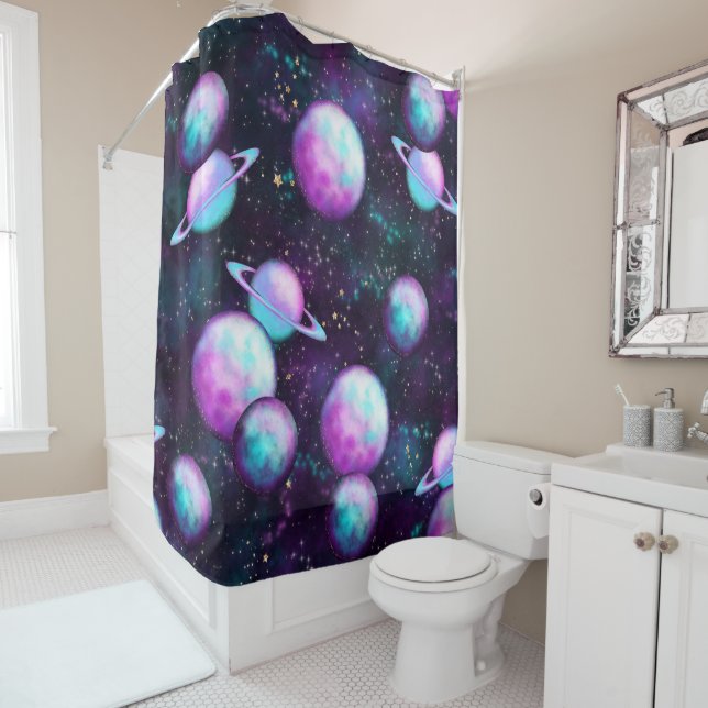 Solarleuchte | Cosmic Blue Lila Pink Planet Duschvorhang (Beispiel)