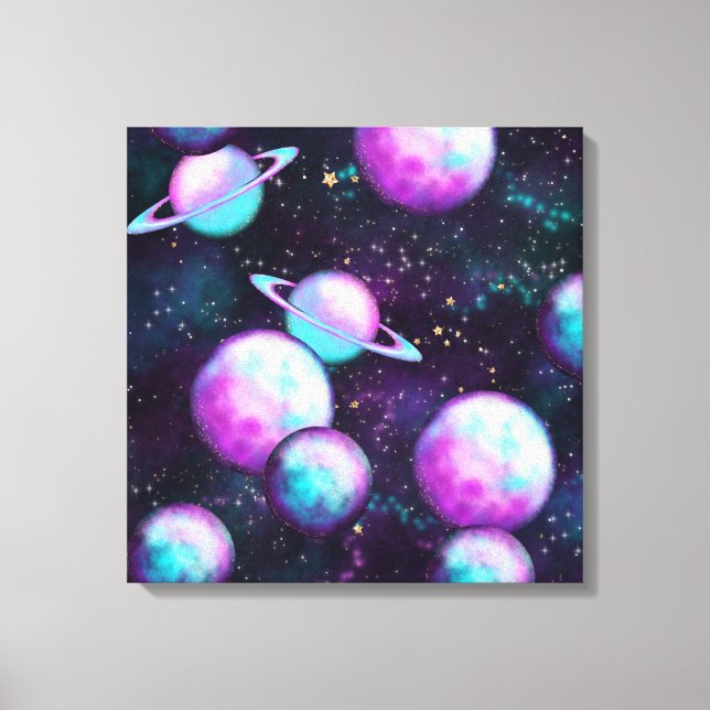 Solarleuchte | Cosmic Blue Lila Pink Planet Leinwanddruck (Vorderseite)
