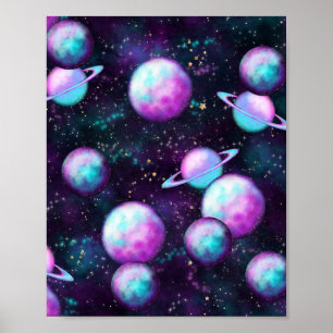 Solarleuchte Cosmic Blue Lila Pink Planet Poster