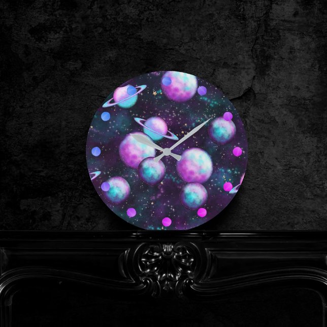 Solarleuchte | Cosmic Blue Lila Pink Planet Runde Wanduhr (Von Creator hochgeladen)