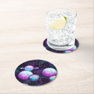 Solarleuchte Cosmic Blue Lila Pink Planet Runder Pappuntersetzer