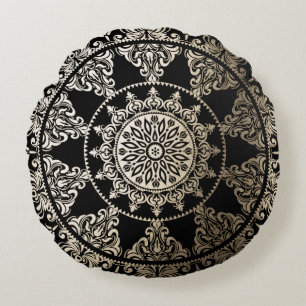 SolarMandala-rundes Kissen-Gold Rundes Kissen