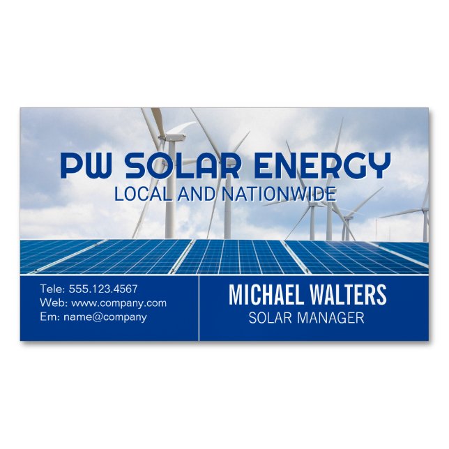 Solarmodule | Windmühlen | saubere Energie Magnetische Visitenkarte (Vorderseite)
