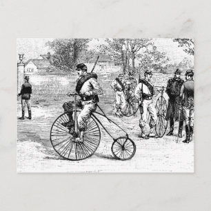 Soldat auf Penny-Farthing-Fahrrad Postkarte