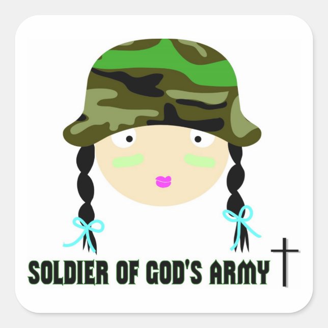 Soldat der christlichen Gods Army Quadratischer Aufkleber (Vorderseite)