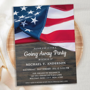 Soldat geht weg Party amerikanische Flagge Militär Einladungspostkarte