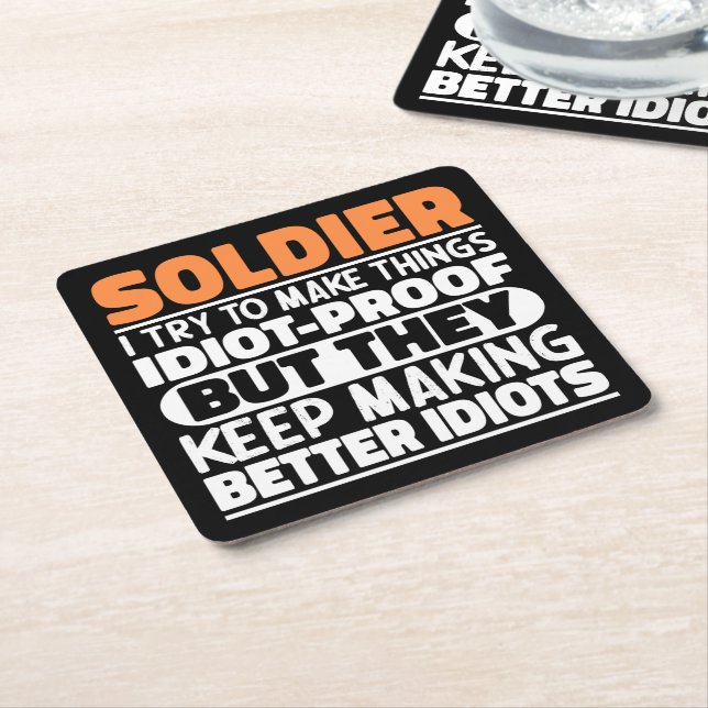 Soldat ich versuche, Dinge Lustige Sprüche Soldat  Rechteckiger Pappuntersetzer (angewinkelt)