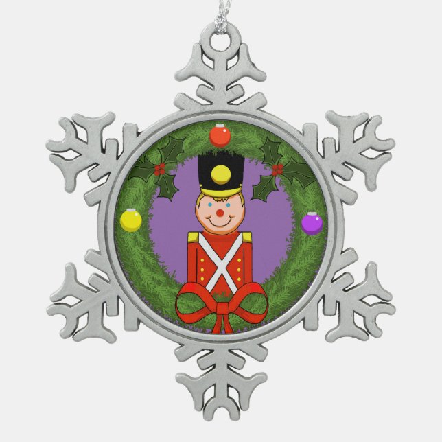 Soldat im Zierschmuck Schneeflocken Zinn-Ornament (Vorderseite)