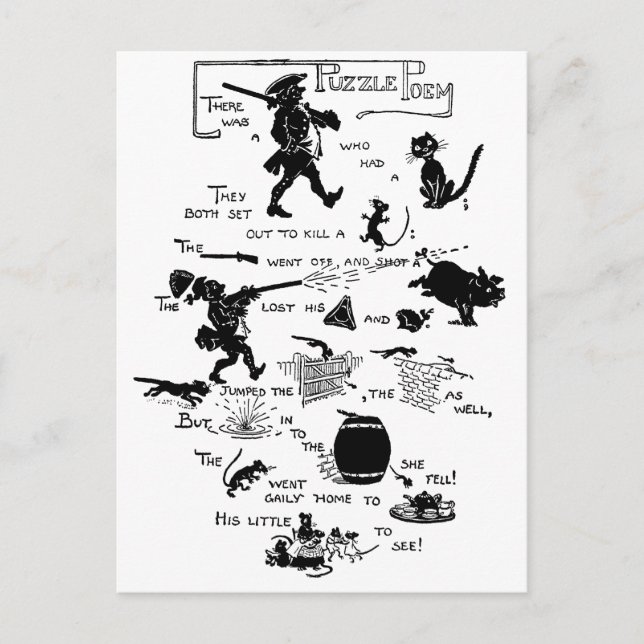 Soldat, Katze und Rat Rebus Gedicht Postkarte (Vorderseite)