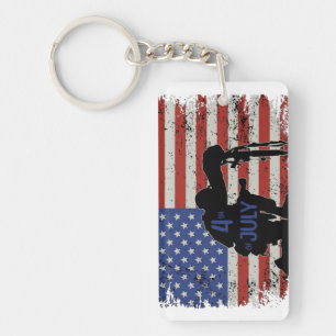 Soldat knetet Silhouette und amerikanische Flagge Schlüsselanhänger