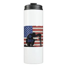 Soldat knetet Silhouette und amerikanische Flagge Thermosbecher