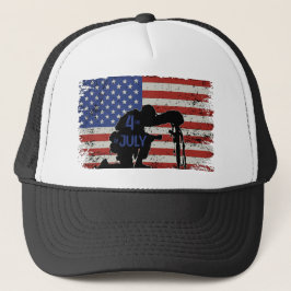 Soldat knetet Silhouette und amerikanische Flagge Truckerkappe