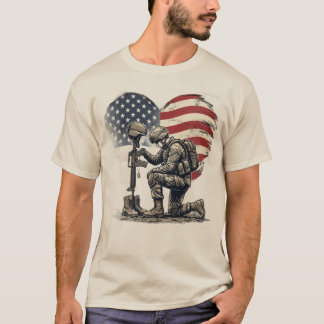Soldat kniet vor gefallenem Helden Amerikanische F T-Shirt