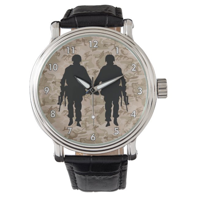 Soldat/Krieger-Silhouette mit Camouflage Armbanduhr (Vorderseite)