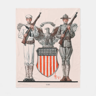 Soldat, Matrose und US-Schild Fleecedecke