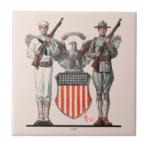 Soldat, Matrose und US-Schild Fliese