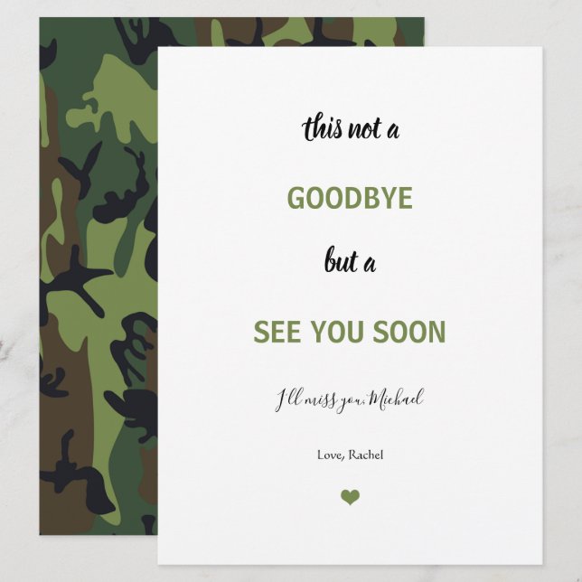 Soldat Militär Camouflage Abschied Miss Sie Auf Wi Karte (Vorne/Hinten)