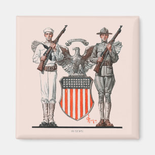 Soldat, Seeleute und US-Schild Magnet