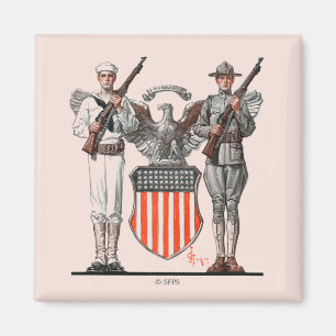 Soldat, Seeleute und US-Schild Magnet
