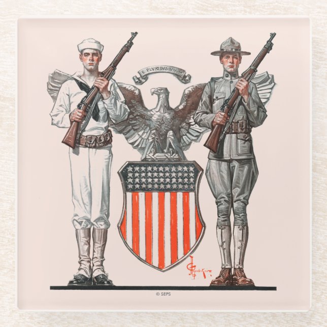 Soldat, Seemann und US-Schild Glasuntersetzer (Vorderseite)