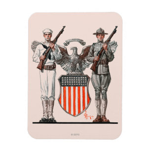 Soldat, Seemann und US-Schild Magnet