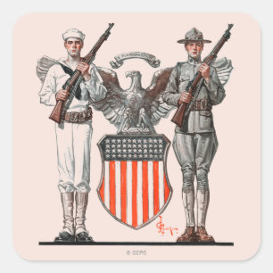 Soldat, Seemann und US-Schild Quadratischer Aufkleber