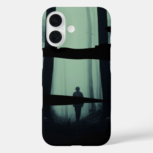 Soldat solitaire dans Woods iPhone 16 Coque (Verso)