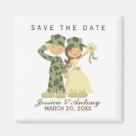 Soldat und Braut Hochzeit speichern das Datum Magnet