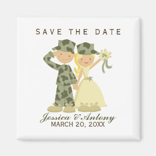 Soldat und Braut Hochzeit speichern das Datum Magnet