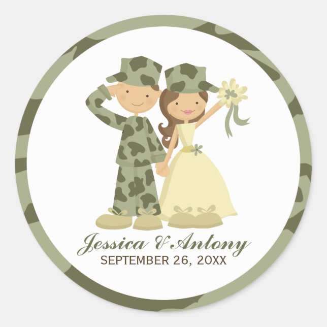 Soldat und Braut Hochzeitskleber Runder Aufkleber (Vorderseite)