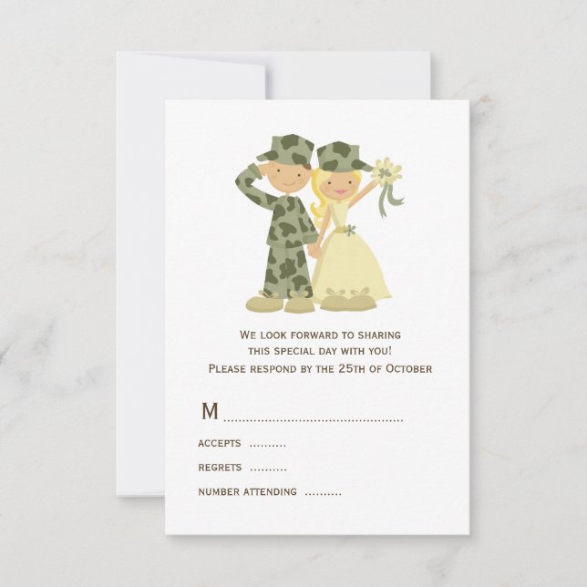 Soldat und Bride Wedding RSVP Cards Karte (Vorderseite)