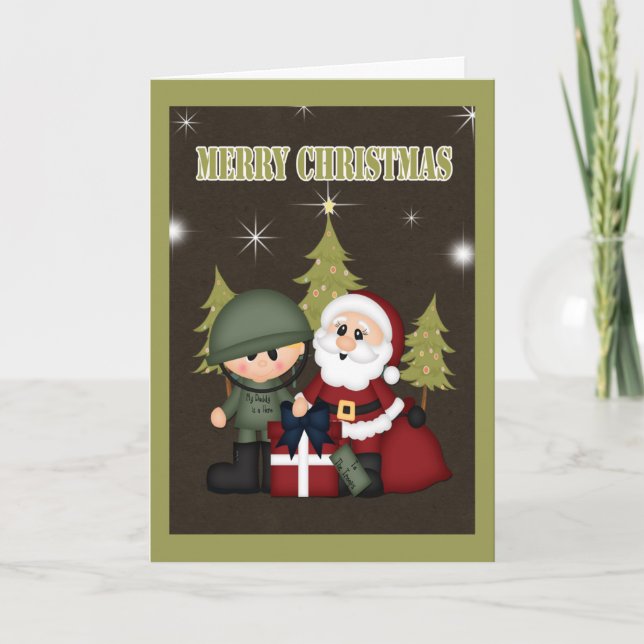 Soldat und Weihnachtsmann Feiertagskarte (Vorderseite)