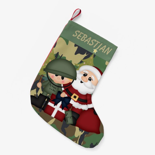 Soldat und Weihnachtsmann Personalisiert Kleiner Weihnachtsstrumpf (Vorderansicht (hängend))