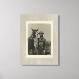 Soldat WW1 und Pferd mit Gasmasken Leinwanddruck