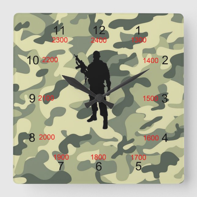 Soldaten-Camouflage-Uhr Quadratische Wanduhr (Vorderseite)