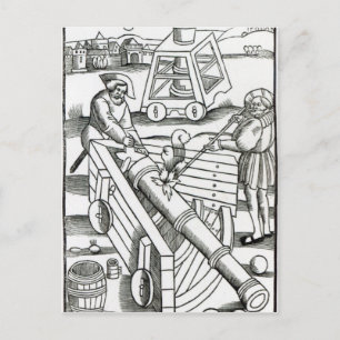Soldaten, die eine Kanone feuern Postkarte