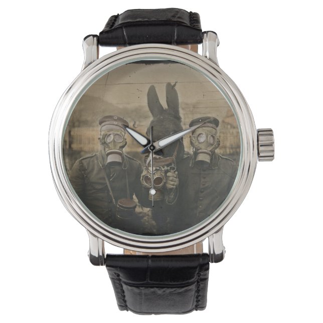 Soldaten, Donkey und Gasmasken Armbanduhr (Vorderseite)