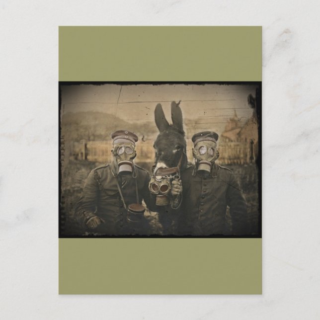 Soldaten, Donkey und Gasmasken Postkarte (Vorderseite)
