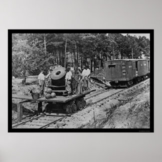 Soldaten mit einer Cannon auf einem Eisenbahnwagen Poster