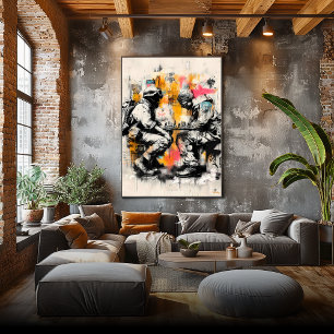 Soldats jouant aux échecs - affiche d'art de la ru