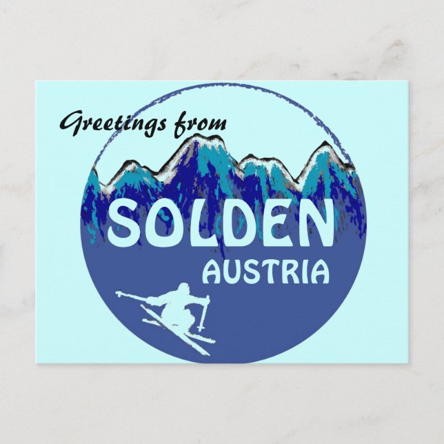Solden Austria blaue Skiglogos Grüße Postkarte (Vorderseite)