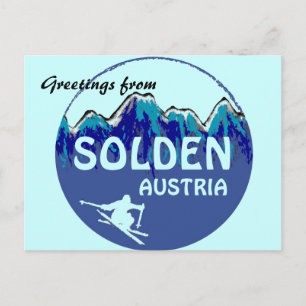 Solden Autriche logo de ski bleu salue carte posta