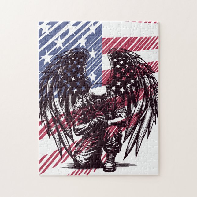 Soldier Angel Praying American USA Flag Art (Vertikal)