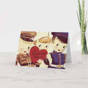 Soldier Boys Valentine Bonjour Carte Vintage