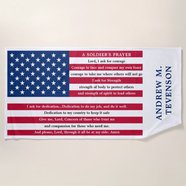Soldiers Prayer Personalisiert amerikanische Flagg Strandtuch (Vorderseite)