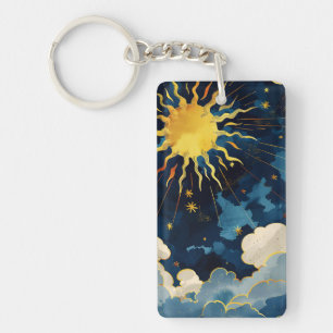 Soleil céleste moderne, étoiles et nuages bleus