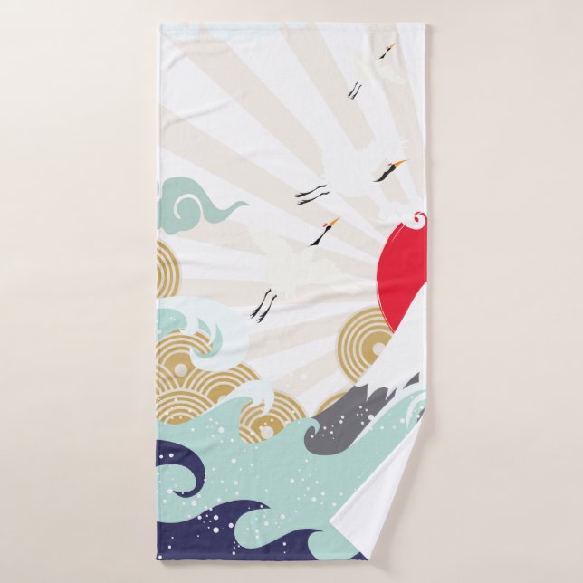 soleil de montagne illustration japonaise (Serviette de bain)