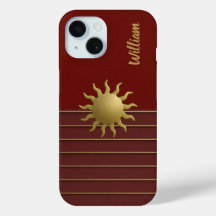 Soleil doré radiant sur iPhone rouge / coque ipad