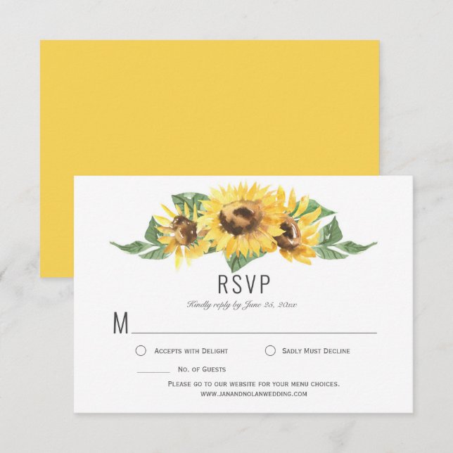 Soleil Jaune Aquarelle Tournesols RSVP | (Devant / Derrière)