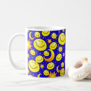 Soleil Jaune, Lune, Étoiles Bleu Mug
